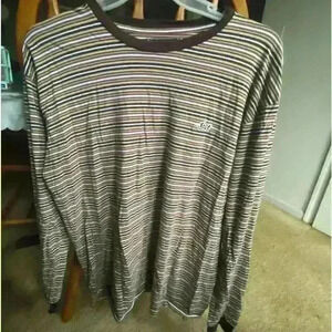 LOST ENTERPRISE EMBROIDERED LOGO  LONG SLEEVE HORIZONTAL STRIPED TEE XL
